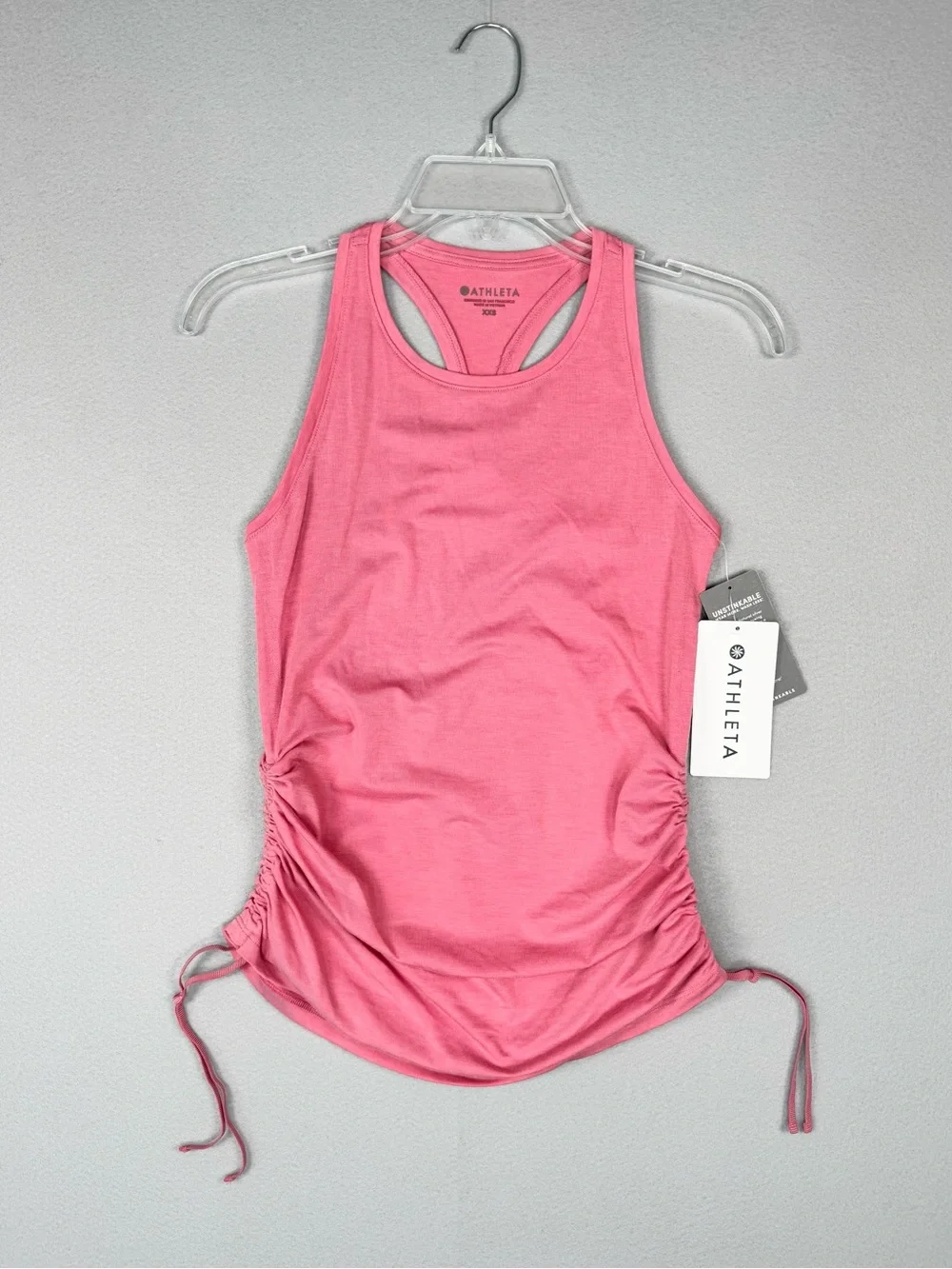 ATHLETA Encore Tank Racerback XXS Pink Ruched Drawstring Active - Picture 2 of 13